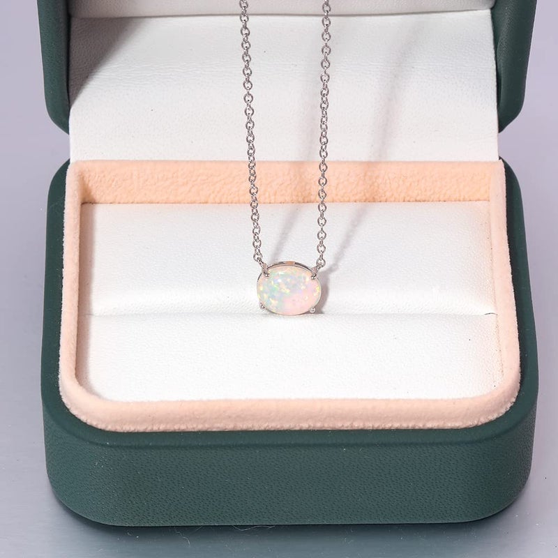 CiNily Opal Necklace Small Pendant Necklace 18K Wihte Gold Plated Gemstone Simple Necklace for Women Men - Image 5